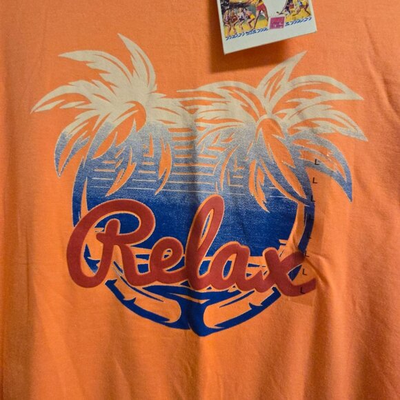 NWT Elvis Presley Blue Hawaii T-Shirt L Peach SS Relax 3-D Print With Palm Trees - Picture 2 of 7